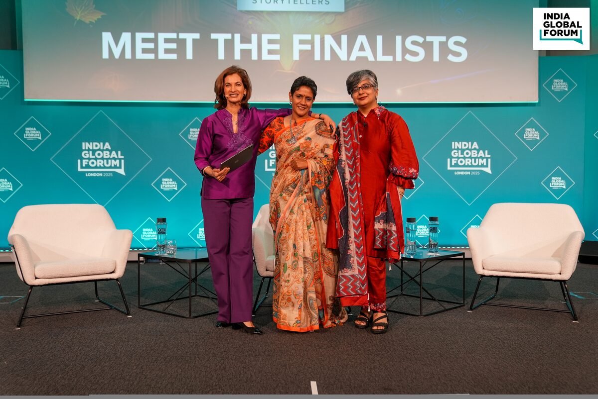 Nitya on stage as a finalist at the India Global Forum, London 2025