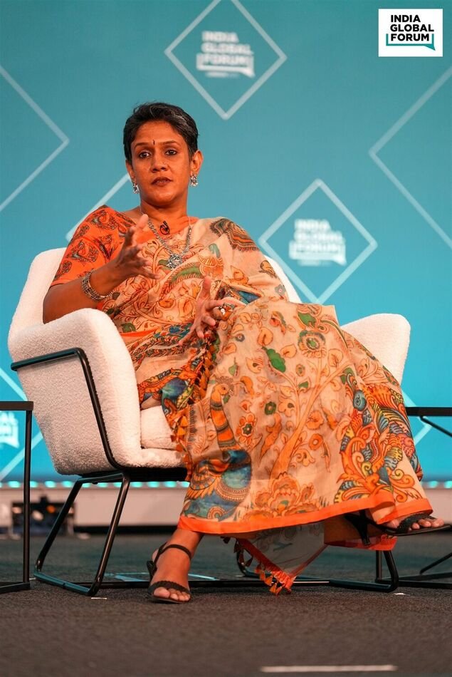 Nitya in conversation on stage at the India Global Forum
